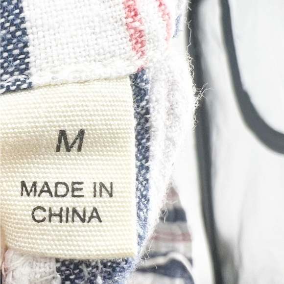 ✅ PER SE LINEN BLEND CROPPED WIDE LEG STRIPED PANTS SIZE MEDIUM WITH POCKETS - Picture 5 of 7